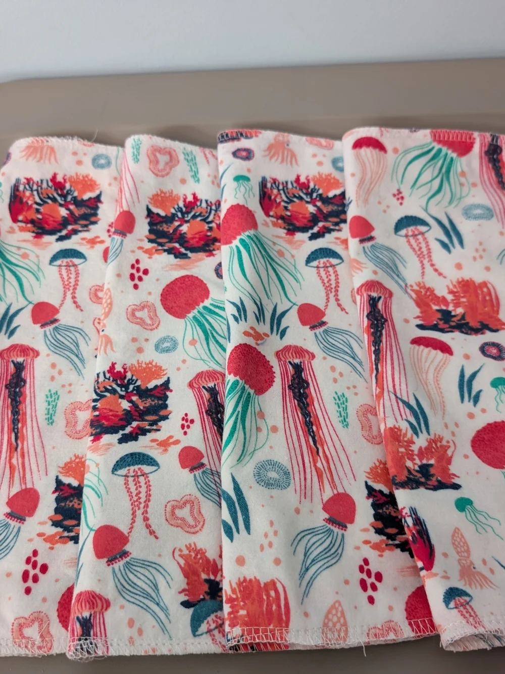 Set Of 4 Hand Crafted 100% Cotton Coral Reef Wash Cloths